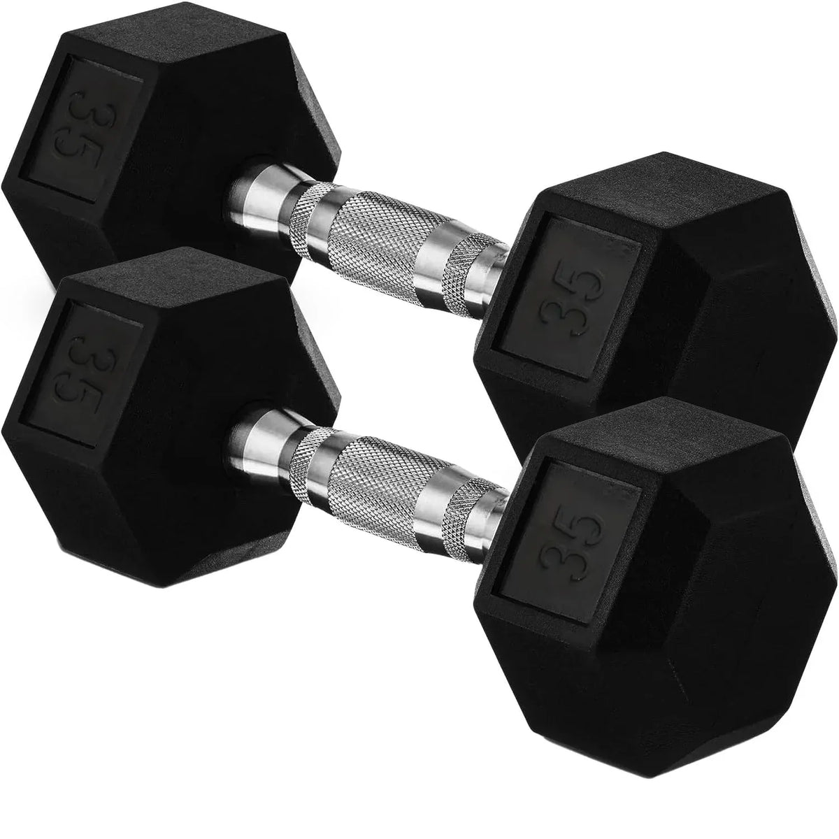 40lb (18kg) Rubber Coated Hex Dumbbell Pair, Cast Iron, Chrome Non-Slip Handle