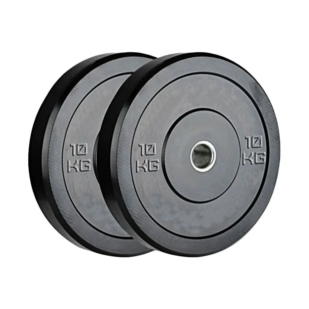 Black Olympic Bumper Plates 10kg Pair, 50mm Steel Hole, Solid Rubber, 450mm