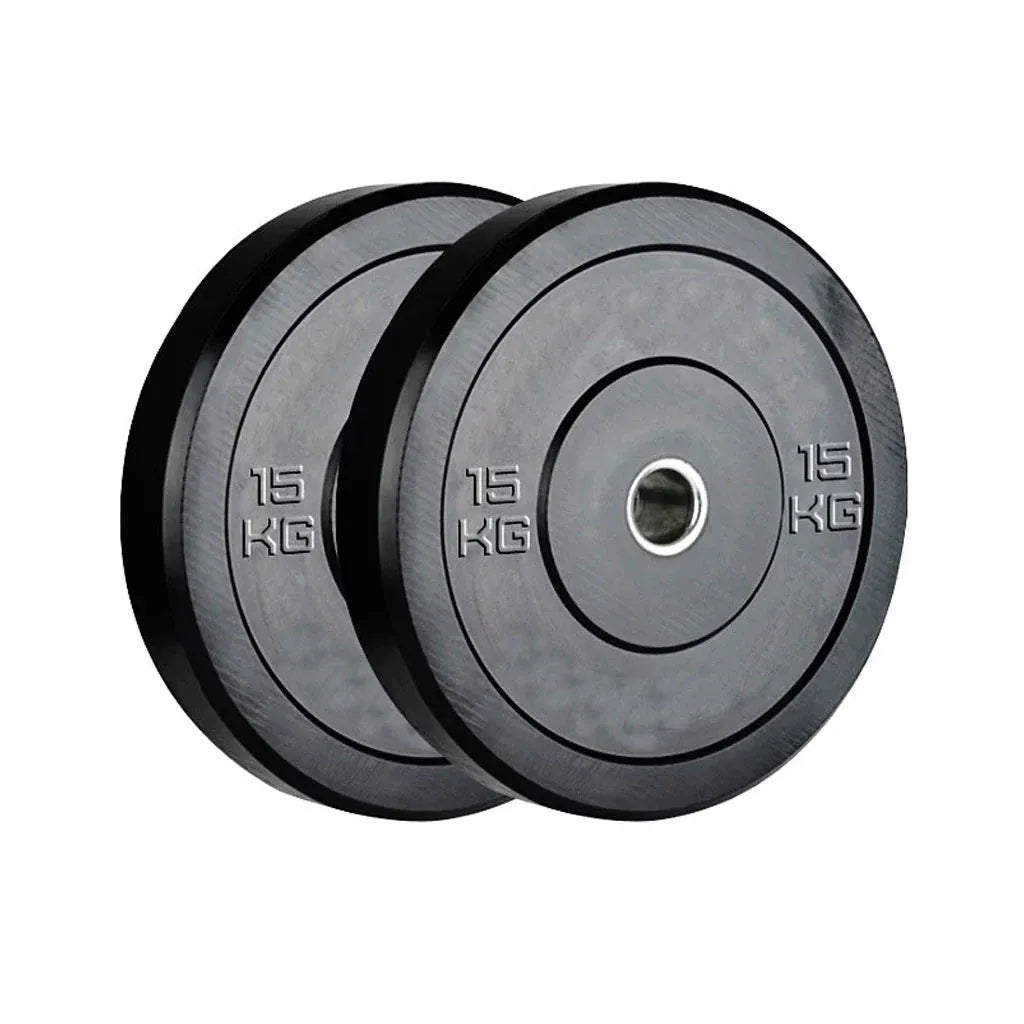 Black Olympic Bumper Plates 15kg Pair, 50mm Steel Hole, Solid Rubber, 450mm