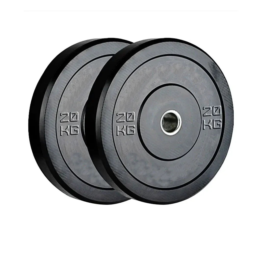Black Olympic Bumper Plates 20kg Pair, 50mm Steel Hole, Solid Rubber, 450mm