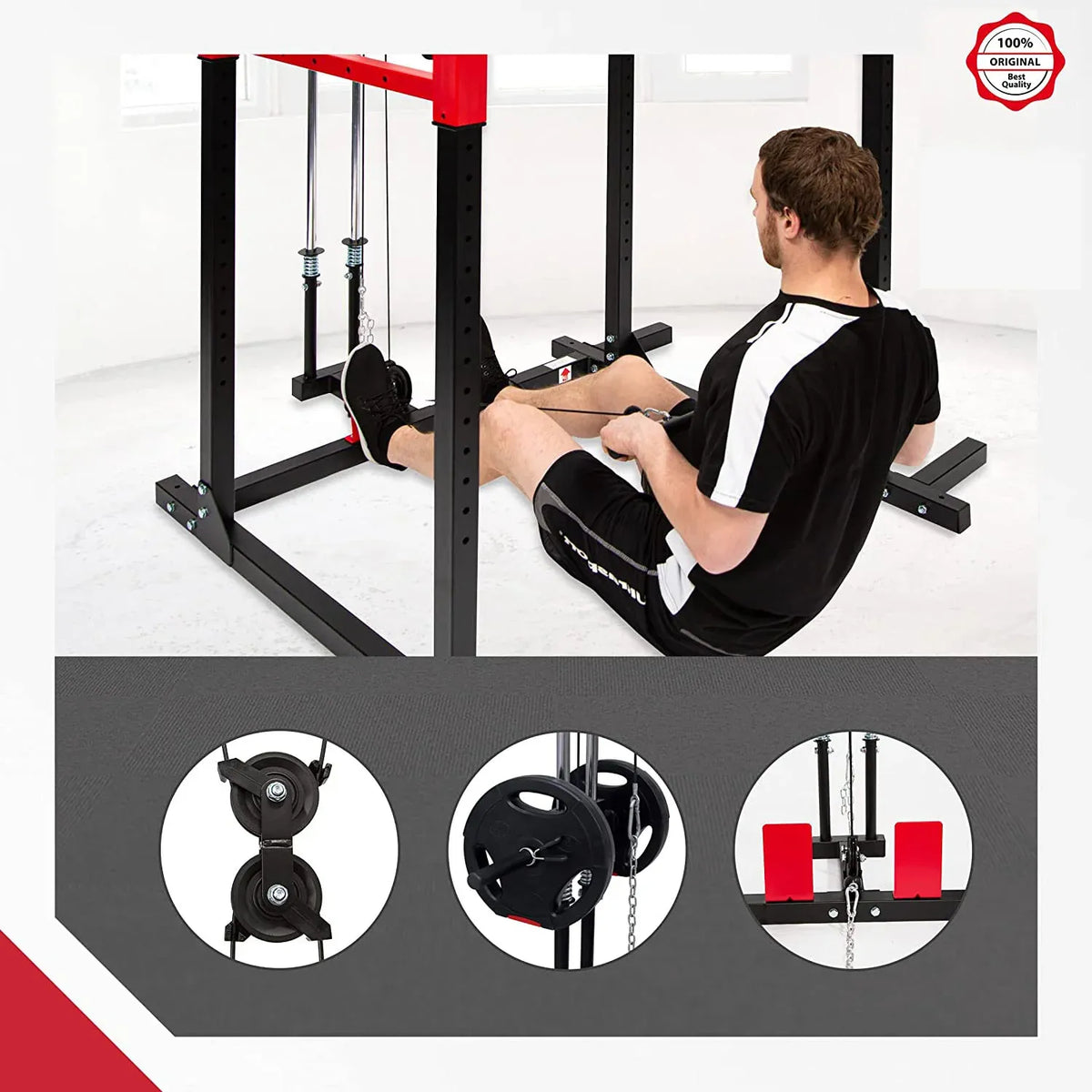 Power Cage Multifunction Rack with Lat Pulldown, Low Row, Pull-Up Bar & J-Hooks
