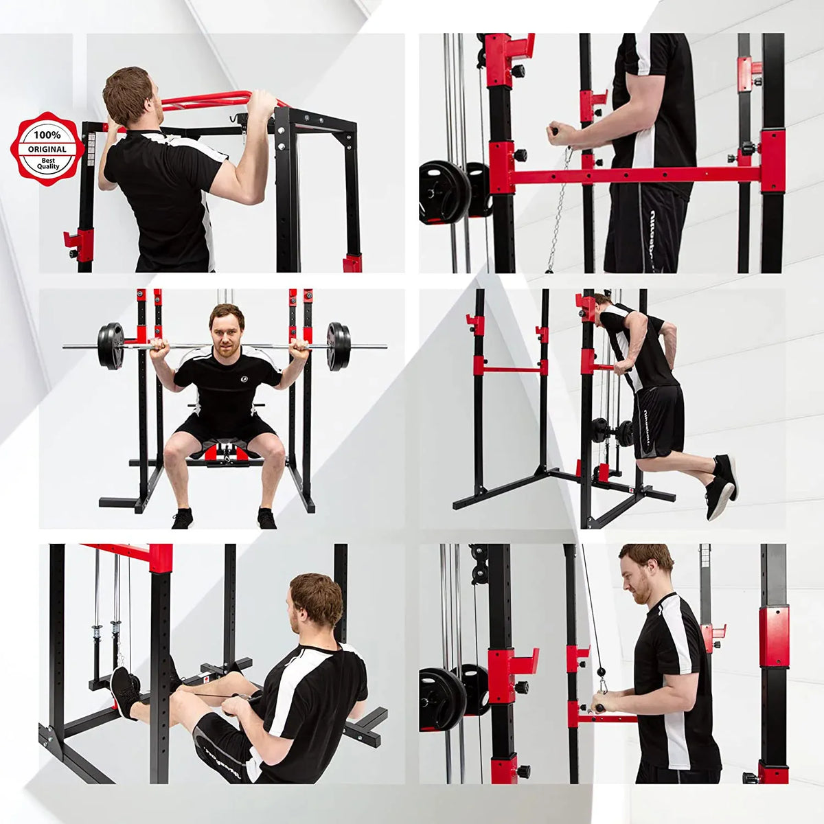 Power Cage Multifunction Rack with Lat Pulldown, Low Row, Pull-Up Bar & J-Hooks