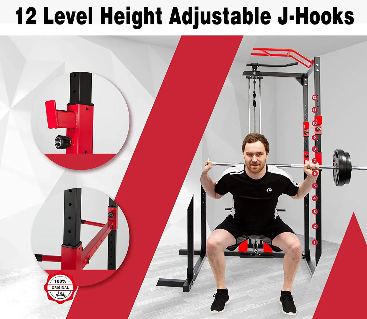 Power Cage Multifunction Rack with Lat Pulldown, Low Row, Pull-Up Bar & J-Hooks