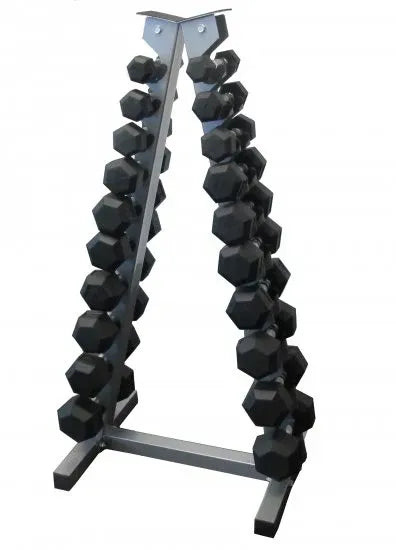1-10kg Rubber Hex Dumbbell Set, 10 Pairs 110kg with Triangle Rack, Anti-Roll