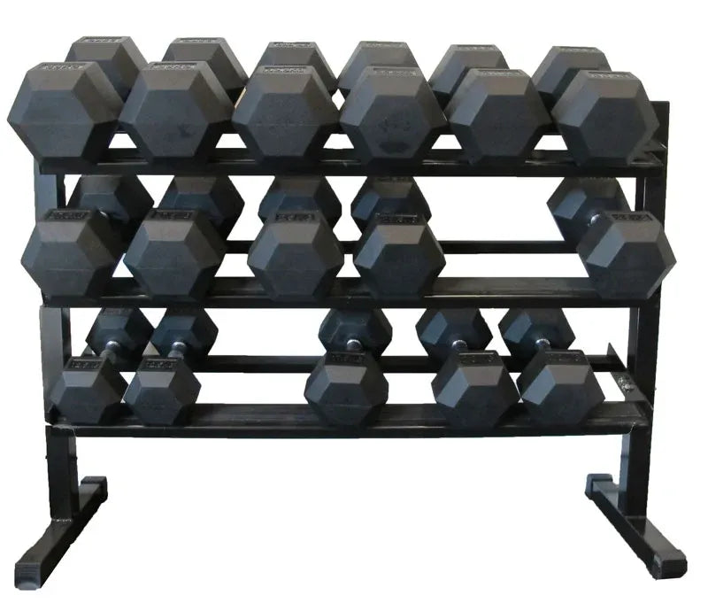 1-25kg Rubber Hex Dumbbell Set With 3-Tier Rack