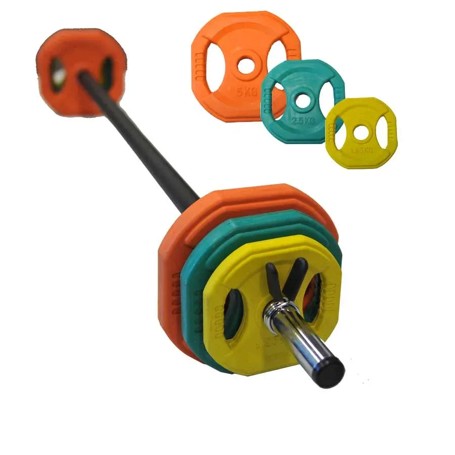 30kg Aerobic Barbell Weight Set, 8-Sided Anti-Roll Rubber Plates, 1.4m Soft Bar