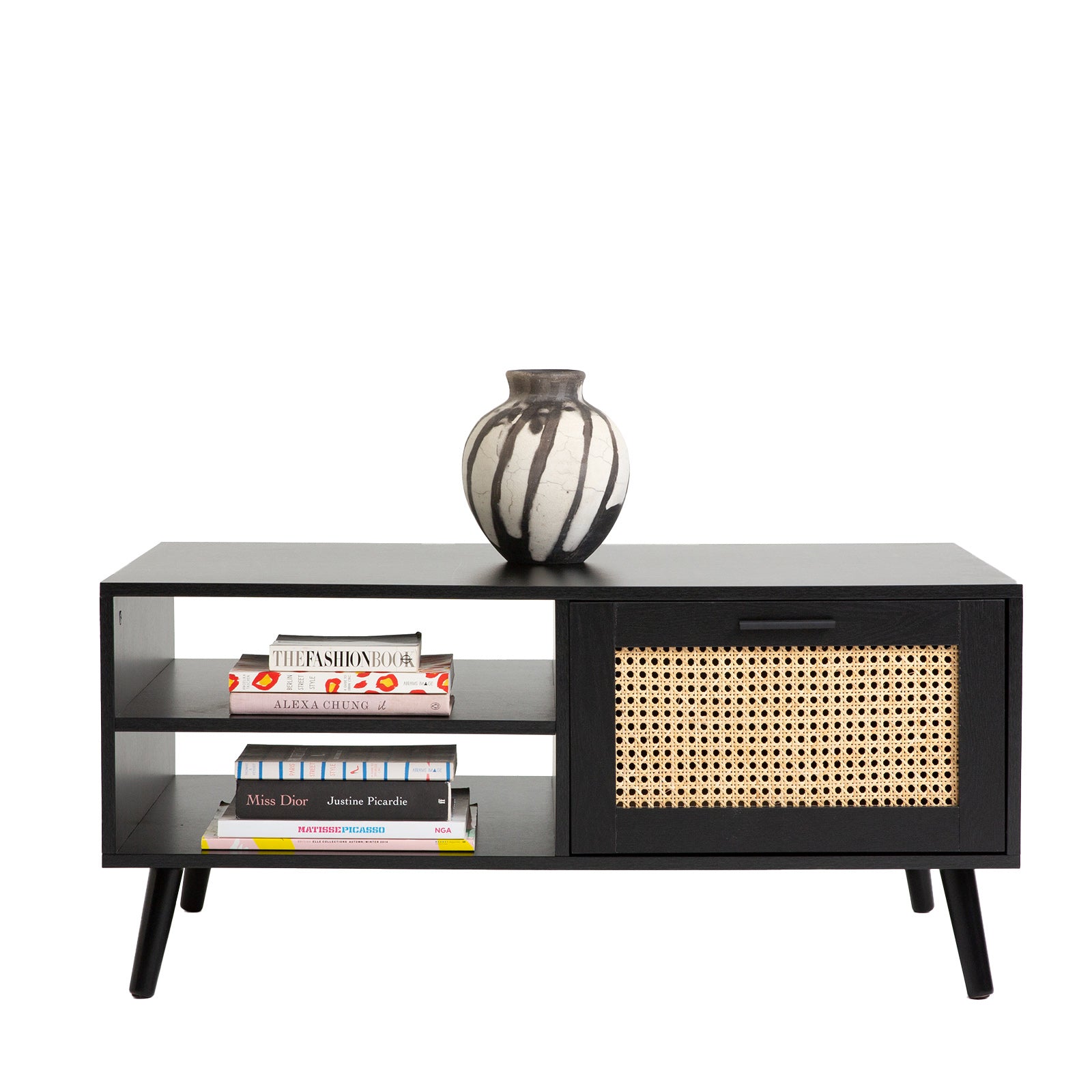 Tulum Rattan Coffee Table Storage Drawer Furniture Wooden Black
