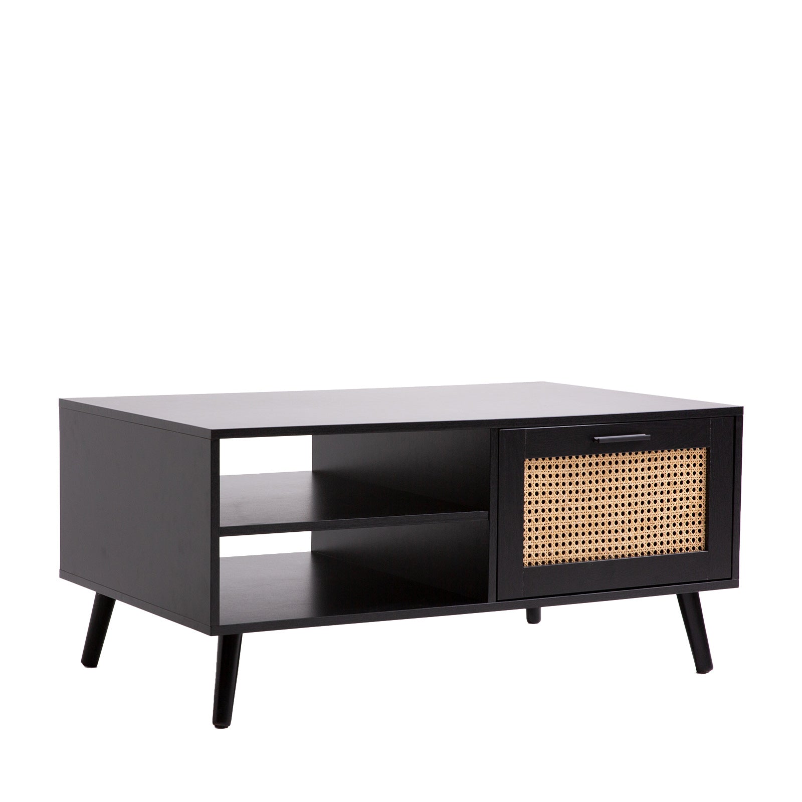 Tulum Rattan Coffee Table Storage Drawer Furniture Wooden Black