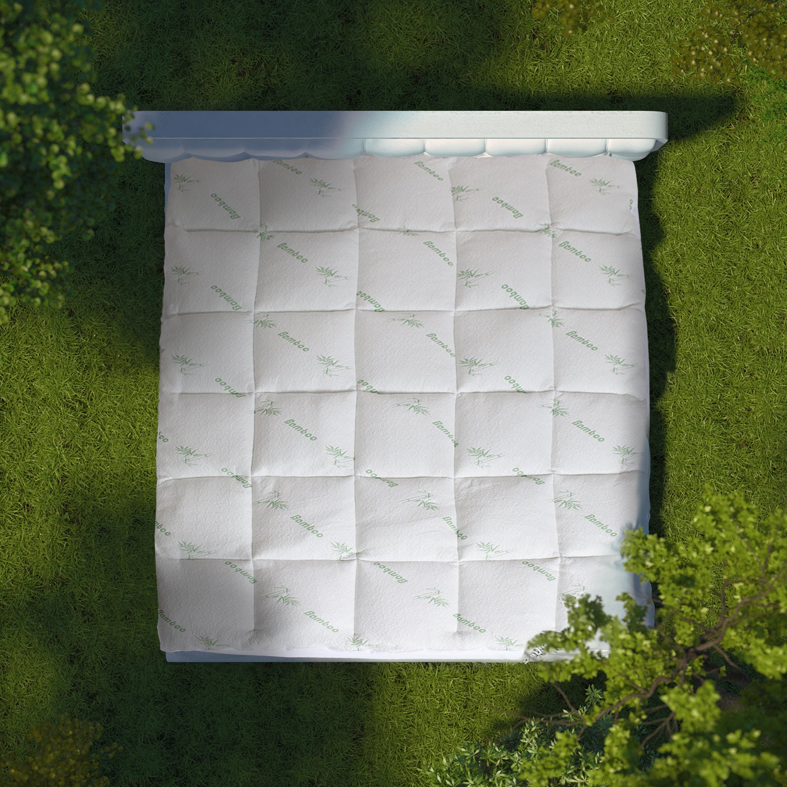 1000GSM Luxury Bamboo Covered Mattress Topper Ball Fibre Gusset - Queen - White