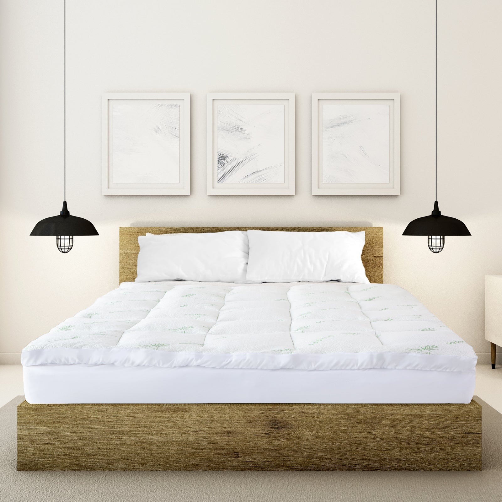 1000GSM Luxury Bamboo Covered Mattress Topper Ball Fibre Gusset - Queen - White