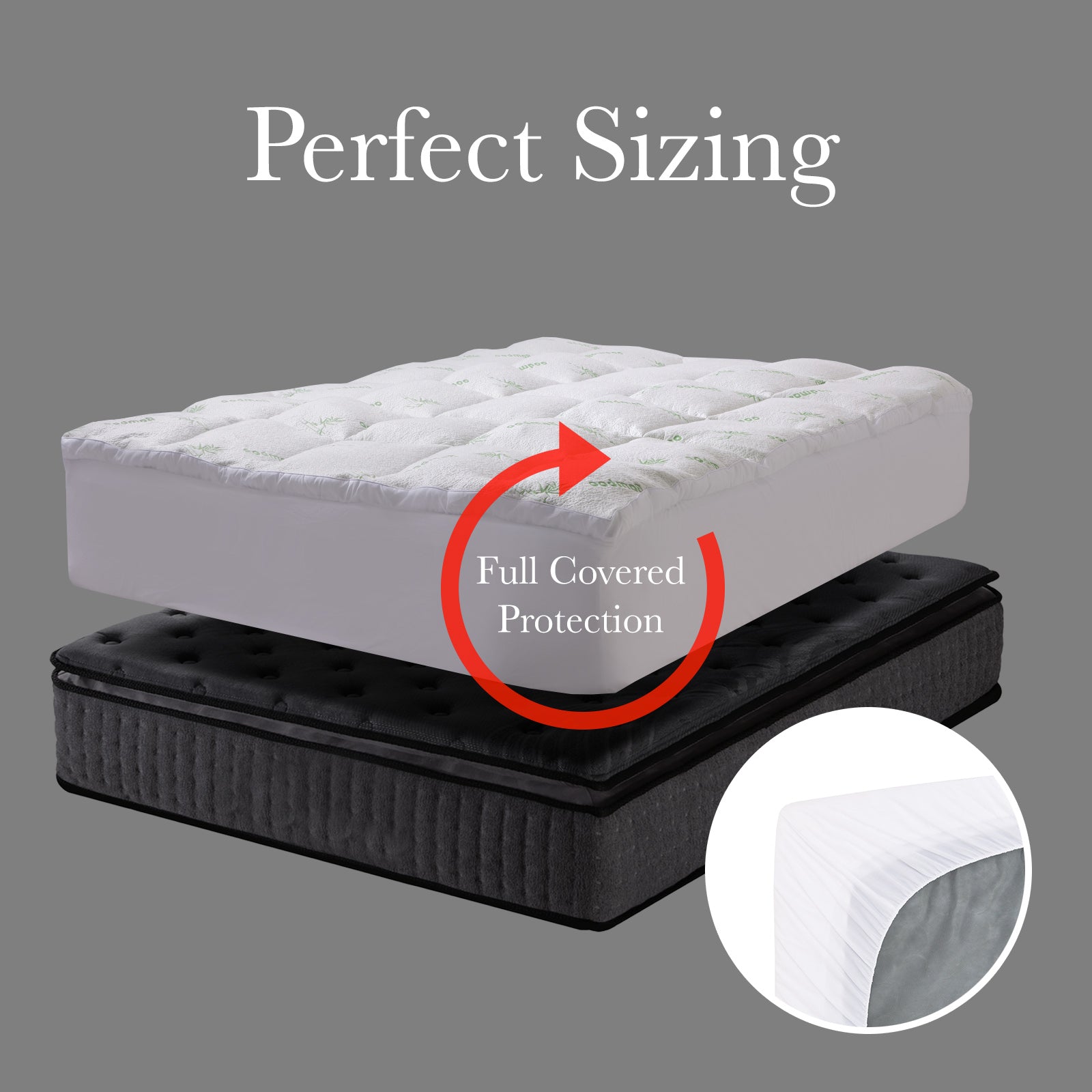 1000GSM Luxury Bamboo Covered Mattress Topper Ball Fibre Gusset - Queen - White
