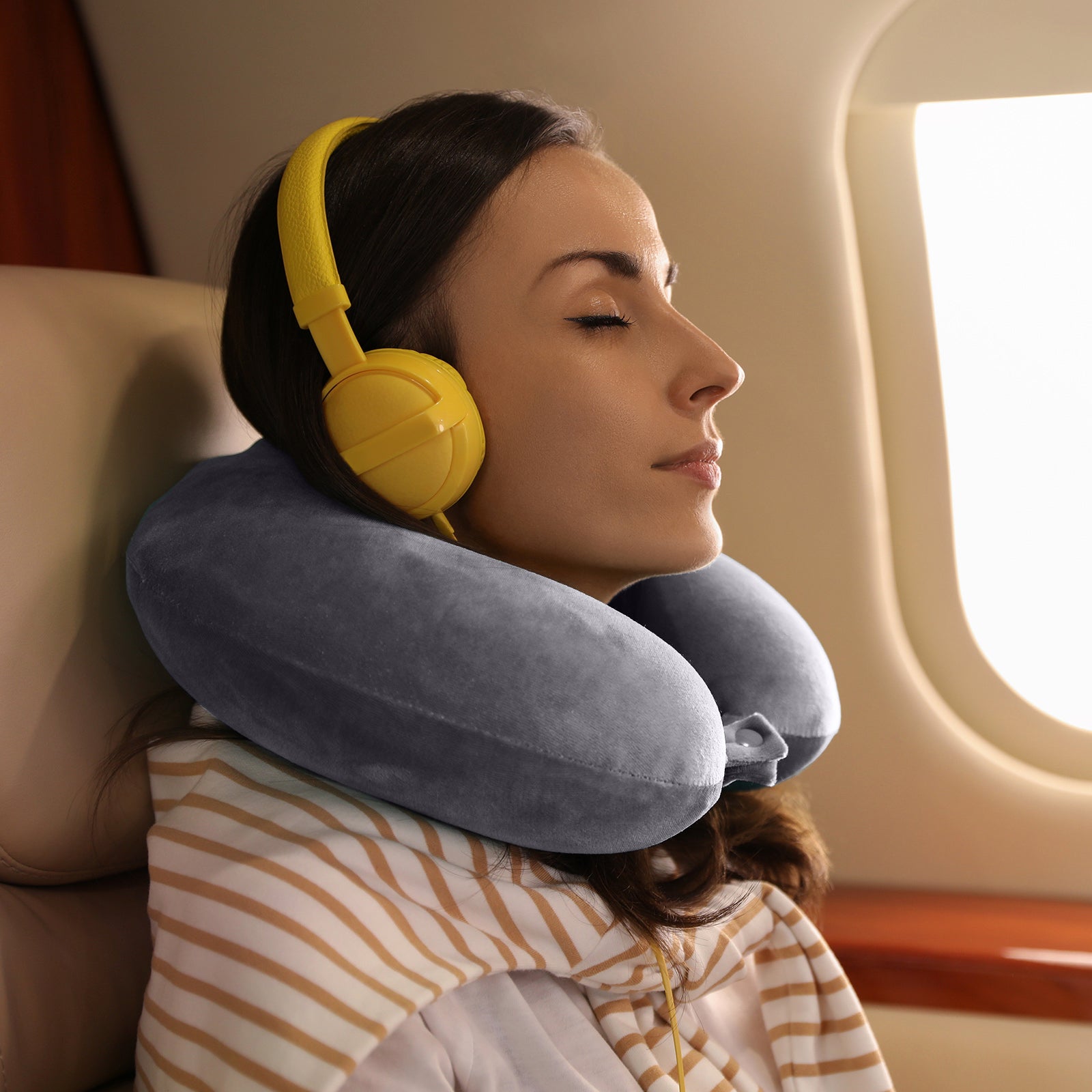 Milano Decor Memory Foam Travel Neck Pillow With Clip Cushion Support Soft Grey