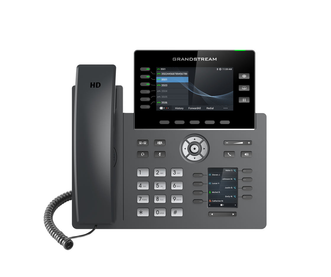 GRANDSTREAM GRP2616 6 Line IP Phone, 6 SIP Accounts, 480x272 Colour Screen, HD Audio, Integrated Bluetooth+WiFi, Powerable Via POE