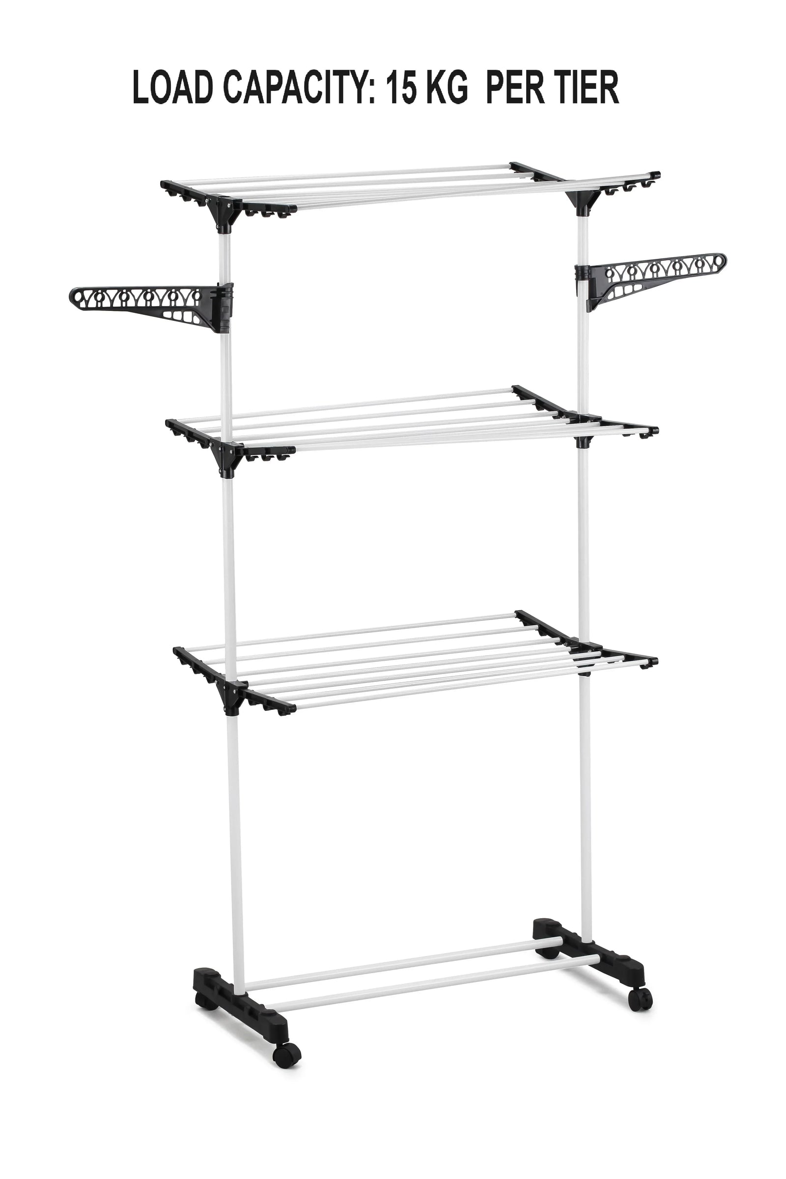 Folding 3 Tier Clothes Laundry Drying Rack with Stainless Steel Tubes for Indoor & Outdoor Home