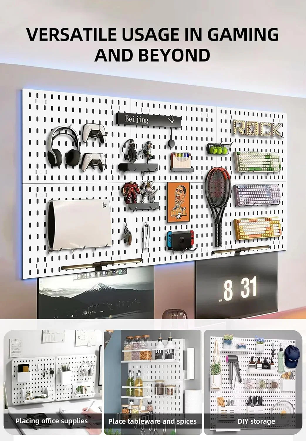 Pegboard Combination Kit with 4 Pegboards and 18 Accessories Modular Hanging for Wall Organiser