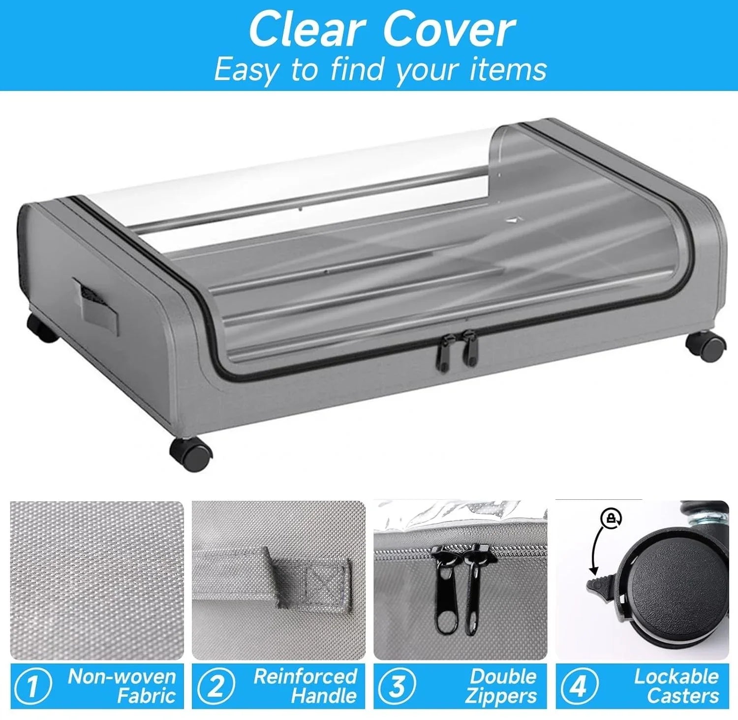 Set 2 Pcs XXL Under Bed Rolling Storage Containers with 50L Large Capacity and Wheels