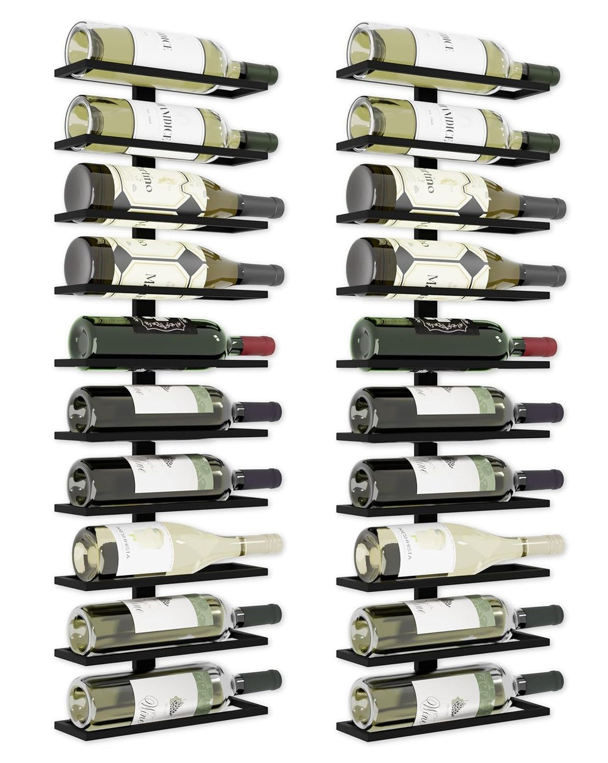 Set 2 Pcs Metal Wall Mount Wine Rack for Wine Bottles, Liquor, Champagne (Holds 10 Bottles)