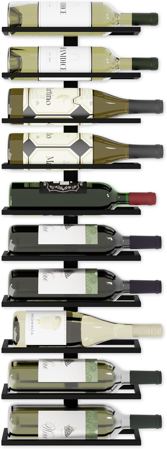 Set 2 Pcs Metal Wall Mount Wine Rack for Wine Bottles, Liquor, Champagne (Holds 10 Bottles)