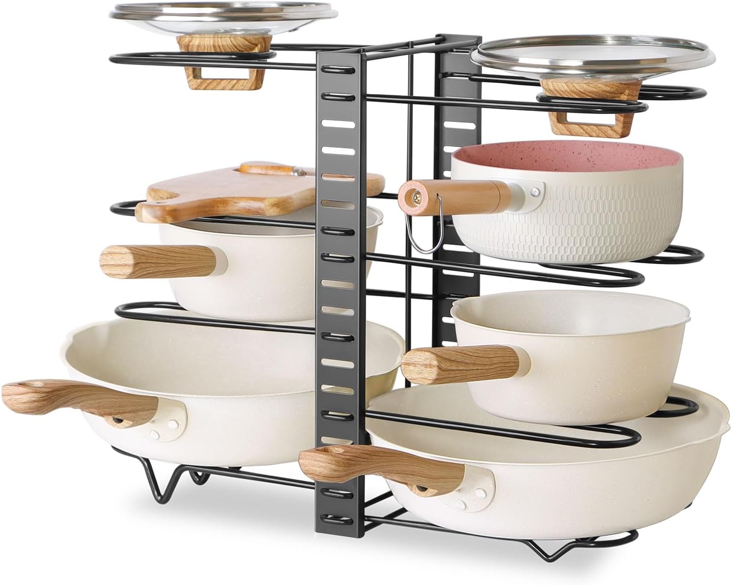 Adjustable 8-Tier Pan Rack Pot Organizer for Kitchen Cabinet
