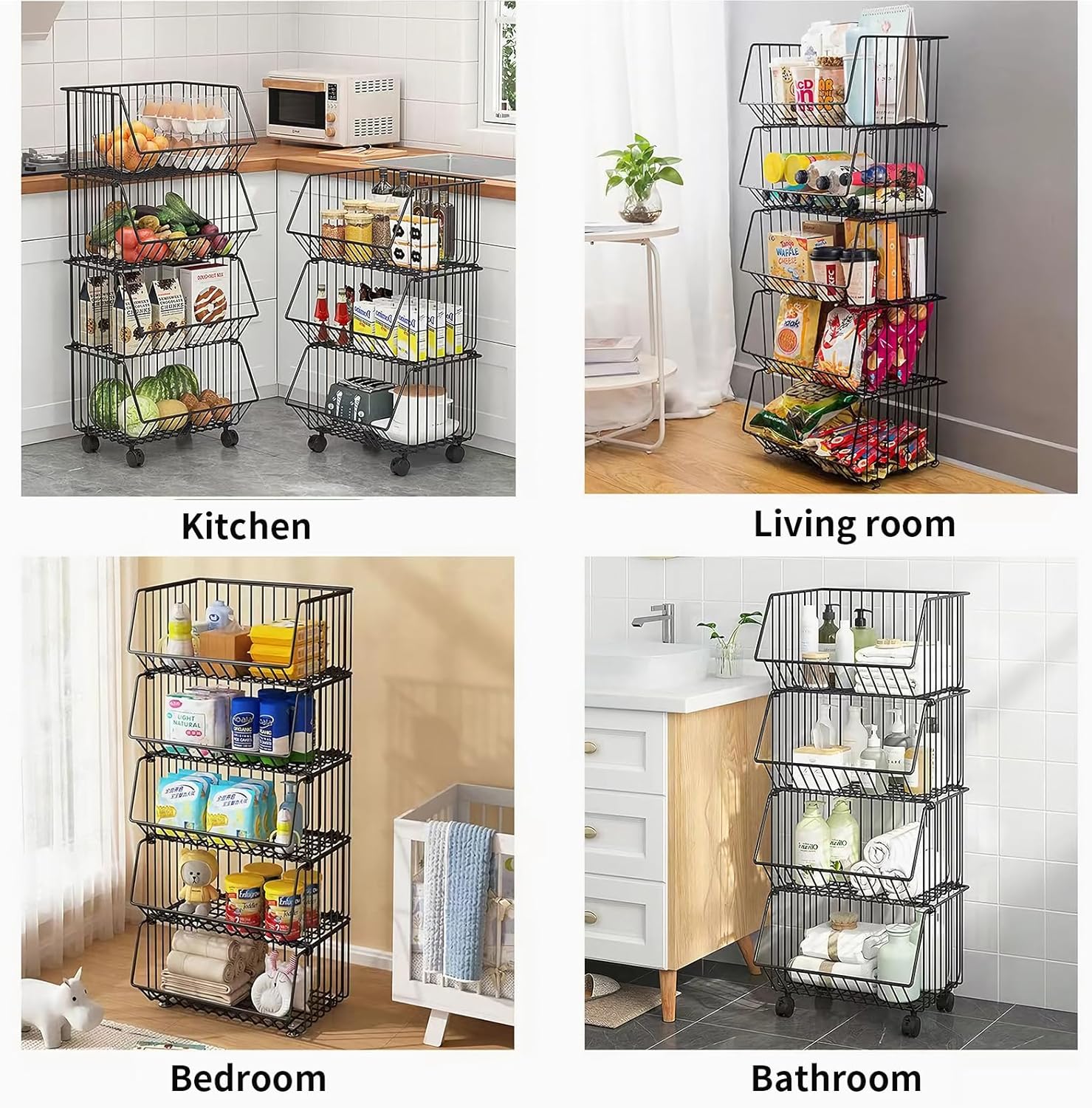 Metal 5-Tier Rolling Vegetable and Fruit Basket Cart Stand for Kitchen