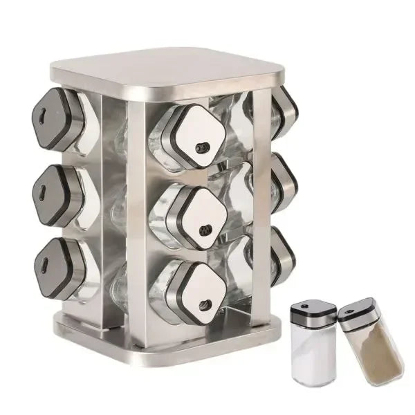 Rotating Spice Rack Organizer with 12 Glass Jars for Kitchen Countertop