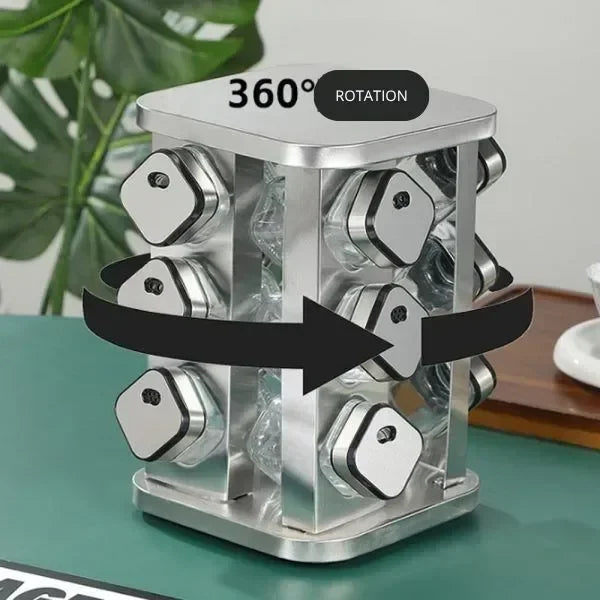 Rotating Spice Rack Organizer with 12 Glass Jars for Kitchen Countertop