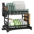 2-Tier Dish Drying Rack with Drainage Tray, Utensil Holder, Cup Hooks & Cutting Board Slot for Countertop Kitchen Storage (Black)