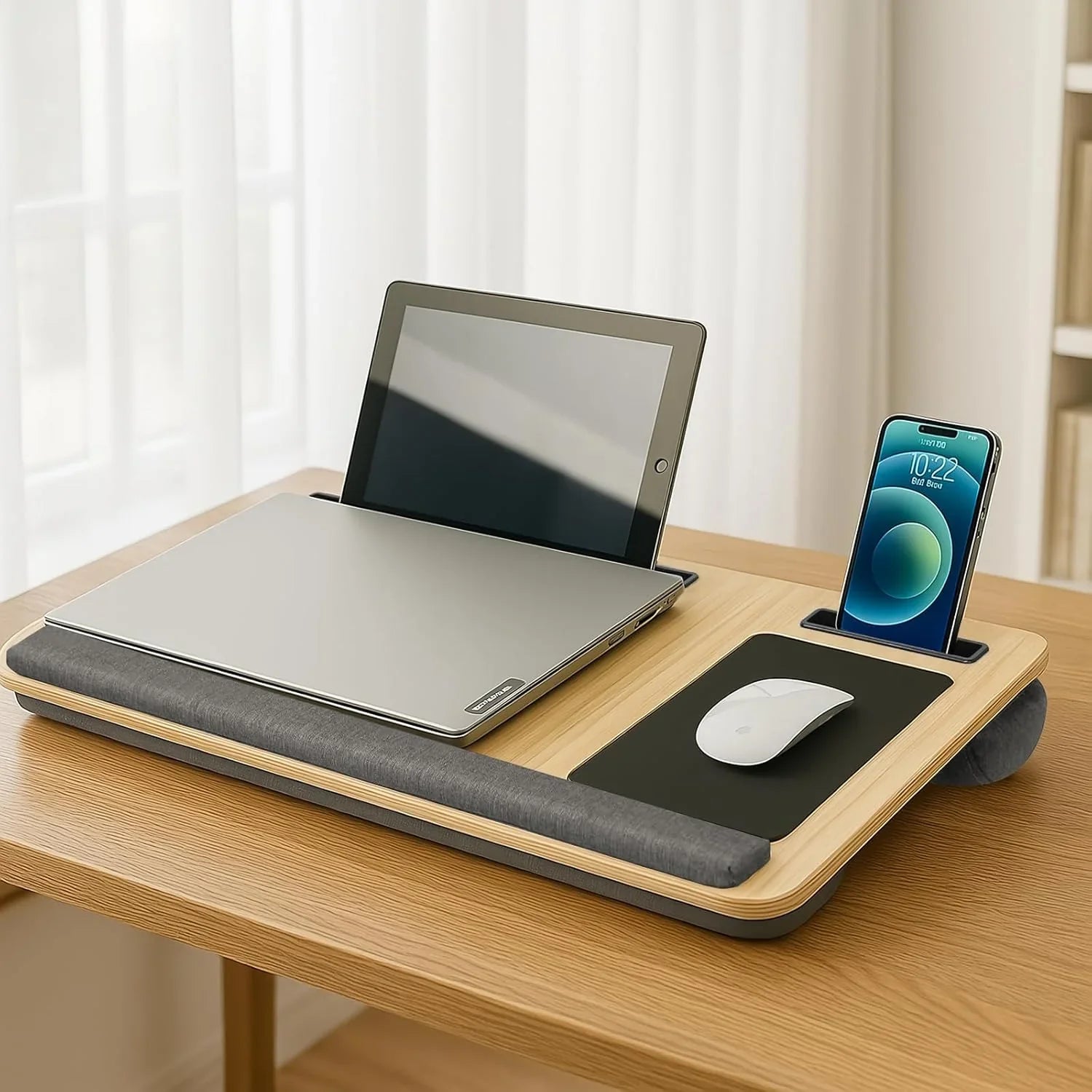 Oversized Portable Lap Desk with Cushion,Mouse Pad, Tablet and Phone Holder which Fits Up to 17 Inch Laptops for Bed or Sofa (Brown)