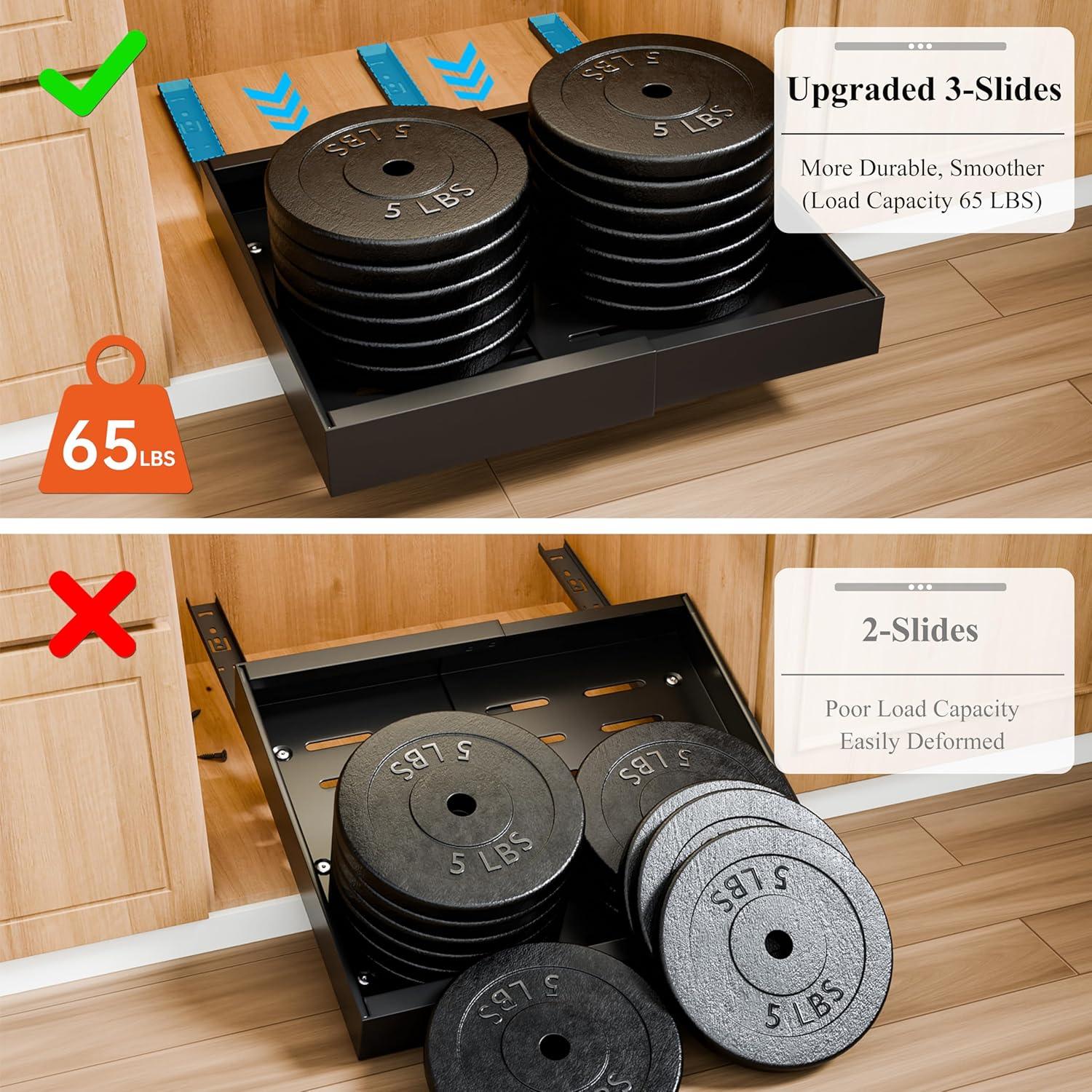 Pack Pull Out Cabinet Organizer Expandable for Cabinets with Adjustable Slide Out Shelves and Easy Installation (Black)