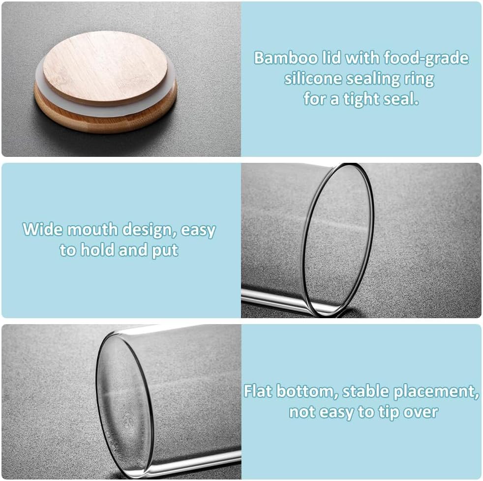6 Pack Glass Storage Jars with Bamboo Lids for Kitchen Pantry, Pasta, Snacks, Cookies, Candy & More