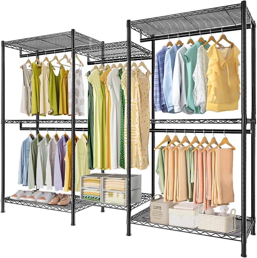 CARLA HOME Heavy Duty Clothing Garment Rack Organizer with Hanging Rods & Storage Shelves for Clothes, Shoes & Wardrobe