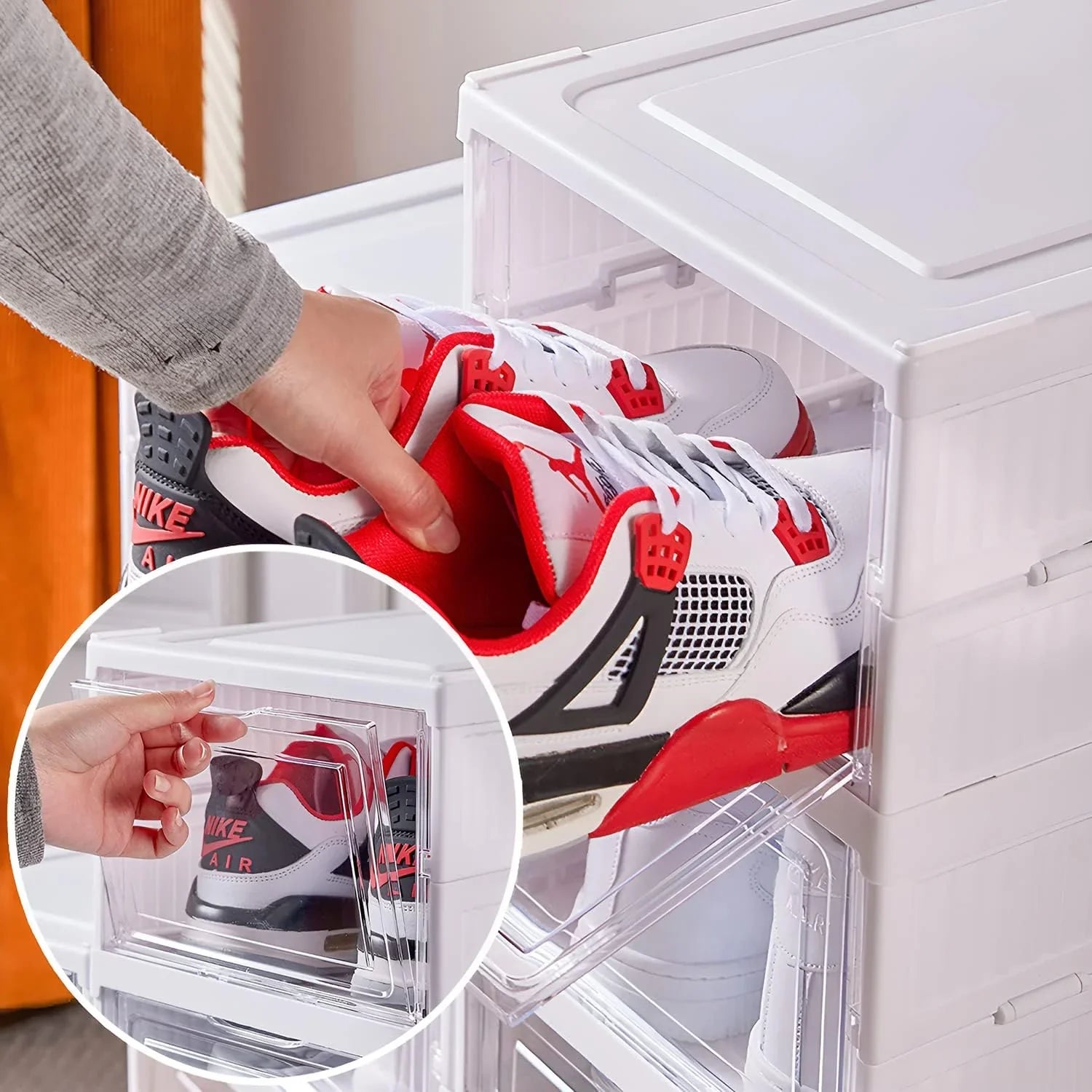 3-Tier Stackable Shoe Storage Box Organizer with Clear Door for Closet, Entryway or Cabinet