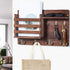 Rustic Wood Wall Mounted Key and Mail Holder Organizer with Shelf, Letter Slot & 6 Hooks for Entryway Decor Home