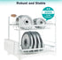2-Tier Large Dish Drying Rack with Drainboard, Utensil Holder, Glass Hooks & Cutlery Storage (White)