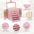 CARLA HOME 6-Layer Large Jewelry Box for Women withDrawers, Mirror, Lock, Necklace Hooks & Side Compartments for Rings, Earrings, Bracelets, Gifts (Pink)