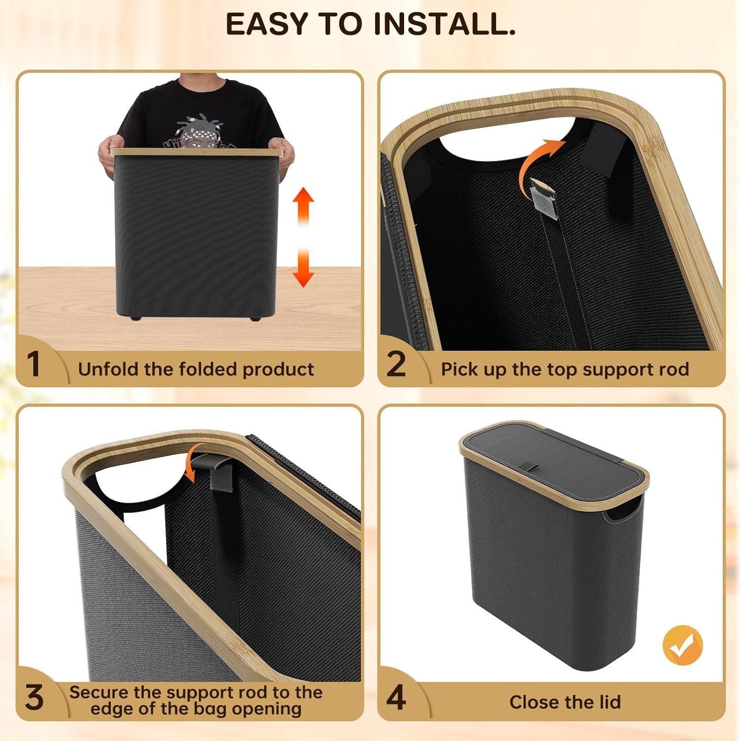 2 pack Toilet Paper Storage Basket Holds Up to 12 Rolls with Bamboo Lid and Handle for RV Closet (Black)