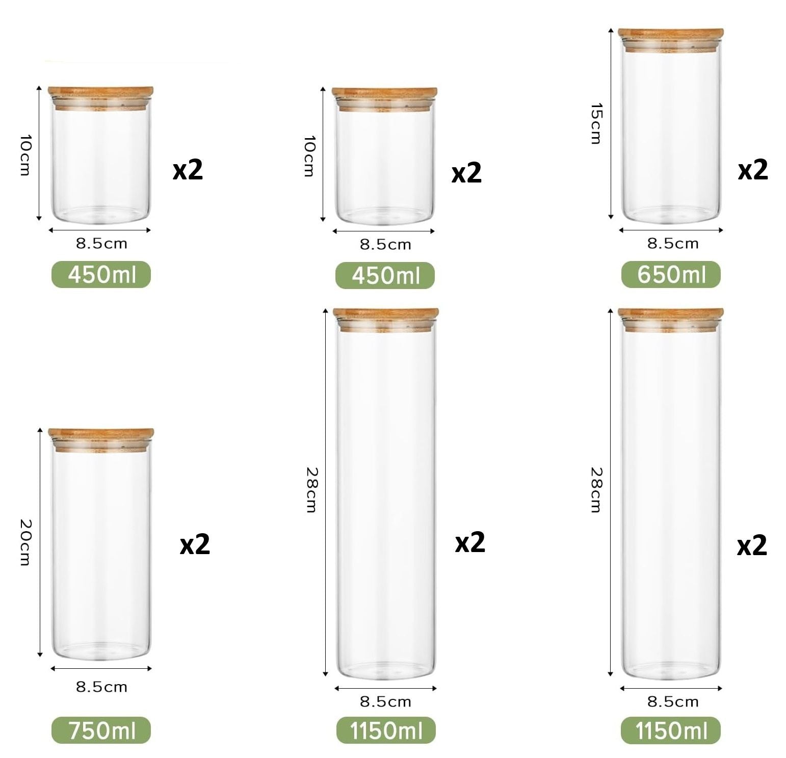 12 Pack Glass Storage Jars with Bamboo Lids for Kitchen Pantry, Pasta, Snacks, Cookies, Candy & More