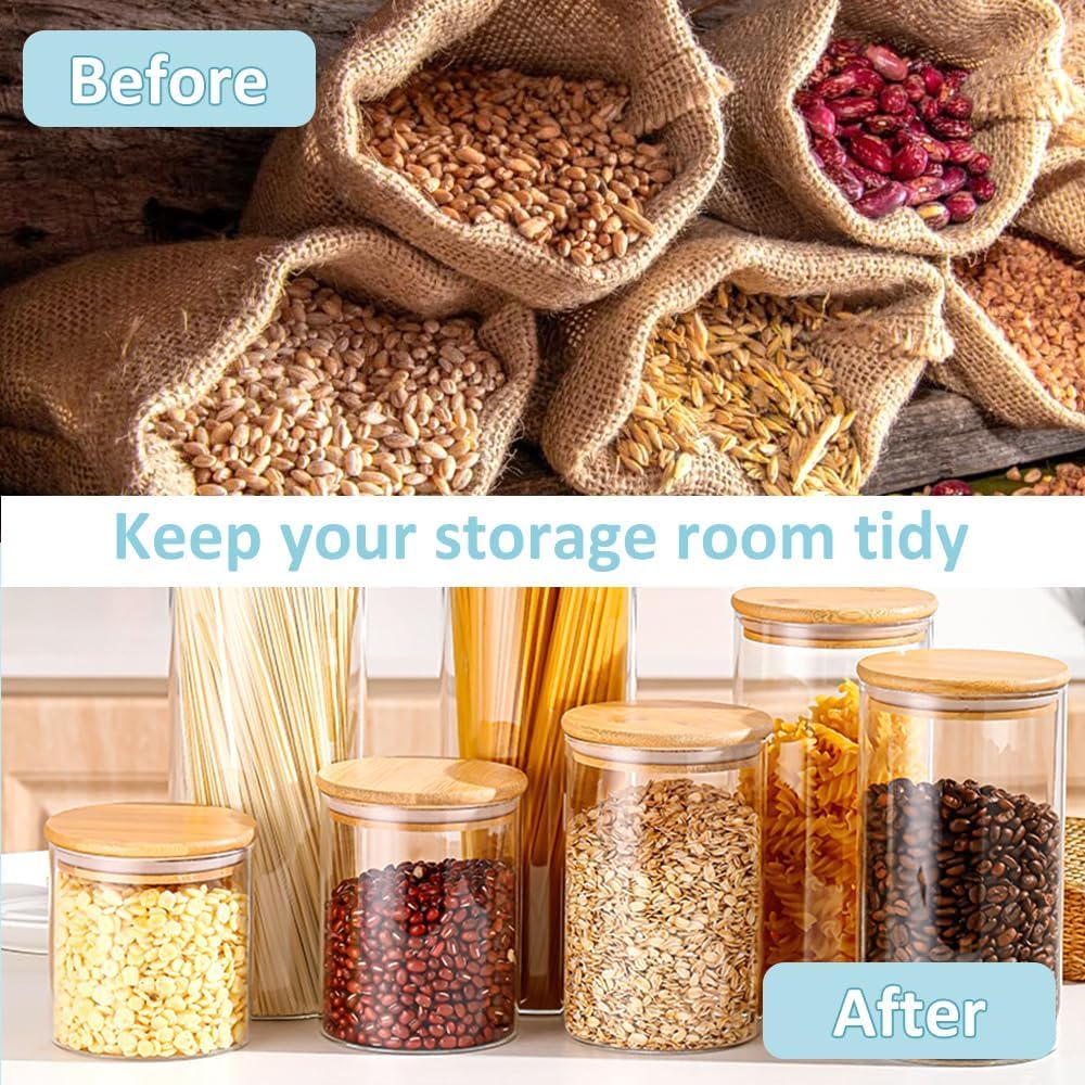 12 Pack Glass Storage Jars with Bamboo Lids for Kitchen Pantry, Pasta, Snacks, Cookies, Candy & More