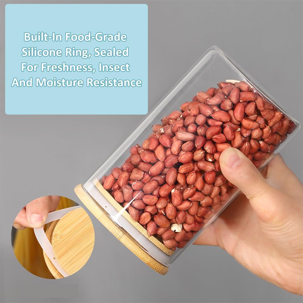 12 Pack Glass Storage Jars with Bamboo Lids for Kitchen Pantry, Pasta, Snacks, Cookies, Candy & More