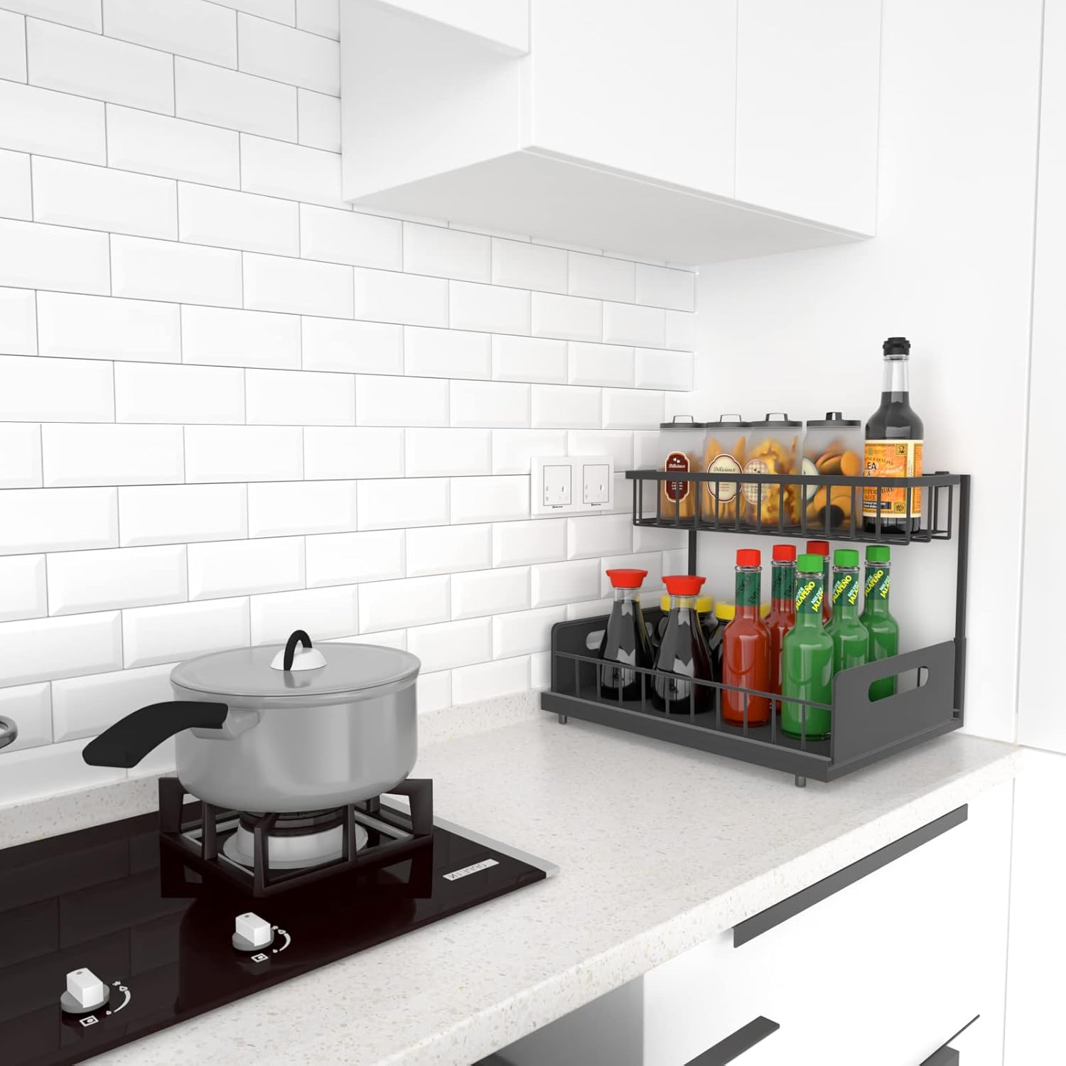 2 Tier Under Sink Organiser with Sliding Drawers for Kitchen & Bathroom