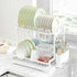 Dish Drying Rack 2-Tier Kitchen Drainer with Drainboard (White)