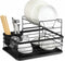 2-Tier Dish Drying Rack for Kitchen Counter with Removable Drip Tray, Utensil Holder and Cutlery Organizer (Black)