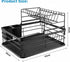 2-Tier Dish Drying Rack for Kitchen Counter with Removable Drip Tray, Utensil Holder and Cutlery Organizer (Black)