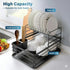 2-Tier Dish Drying Rack for Kitchen Counter with Removable Drip Tray, Utensil Holder and Cutlery Organizer (Black)