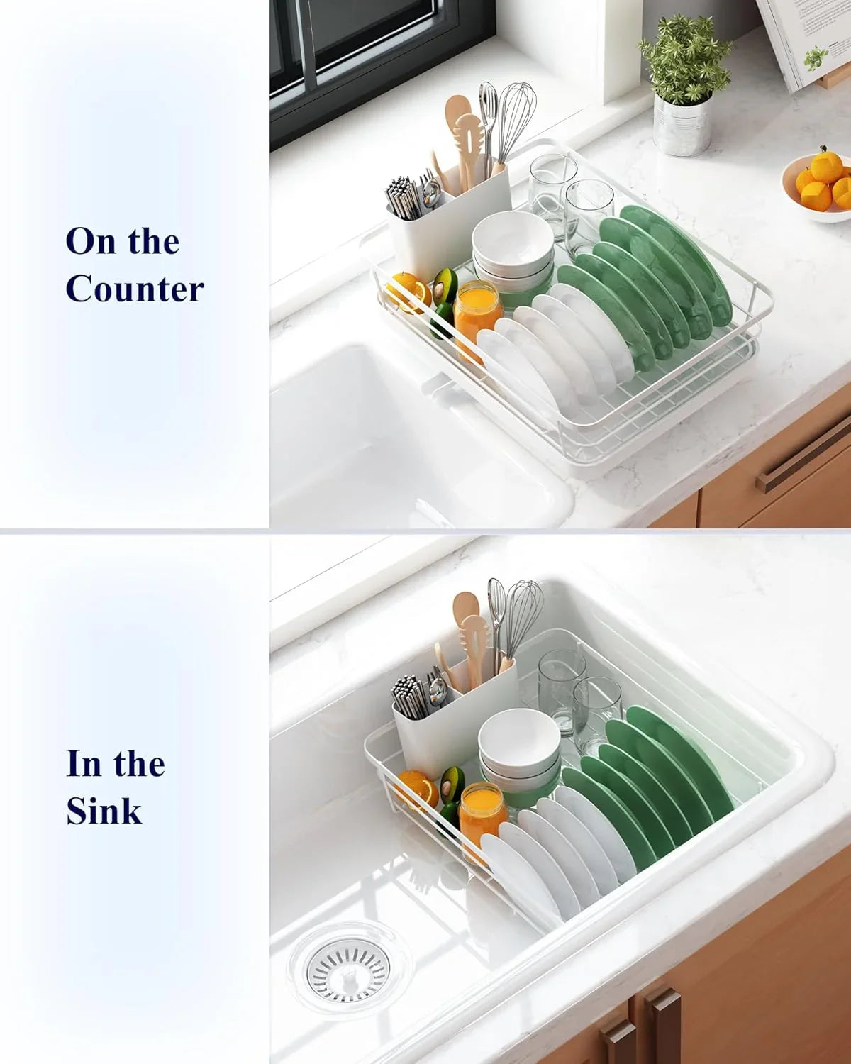 Dish Drying Rack for Kitchen Counter with Removable Drip Tray, Utensil Holder and Cutlery Organizer