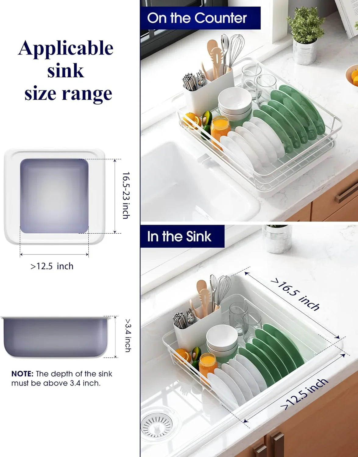 Dish Drying Rack for Kitchen Counter with Removable Drip Tray, Utensil Holder and Cutlery Organizer