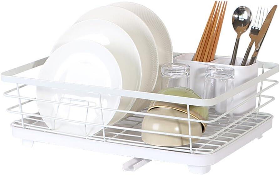 Dish Drying Rack for Kitchen Counter with Removable Drip Tray, Utensil Holder and Cutlery Organizer