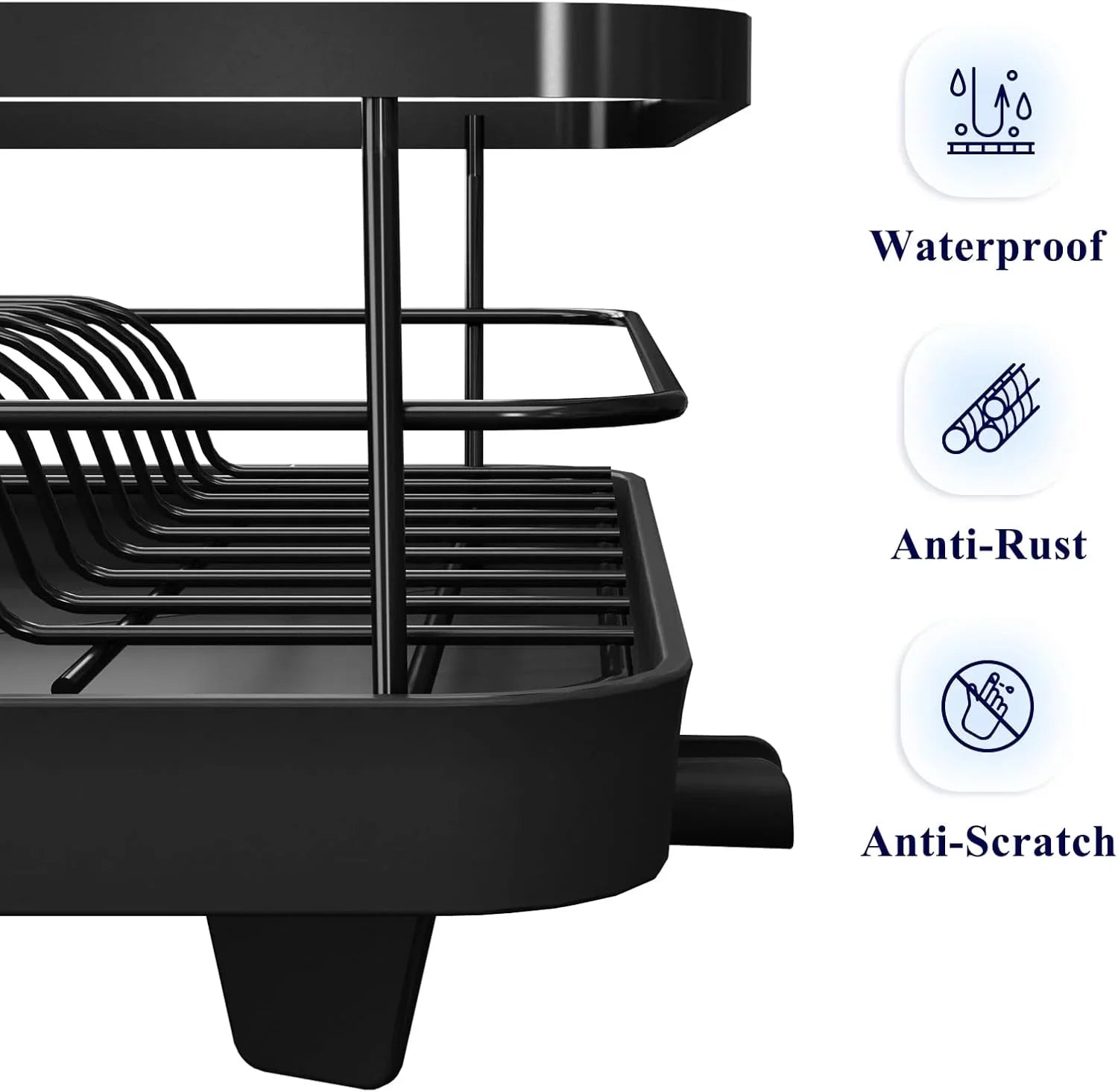 Dish Drying Rack for Kitchen Counter with Removable Drip Tray, Utensil Holder and Cutlery Organizer