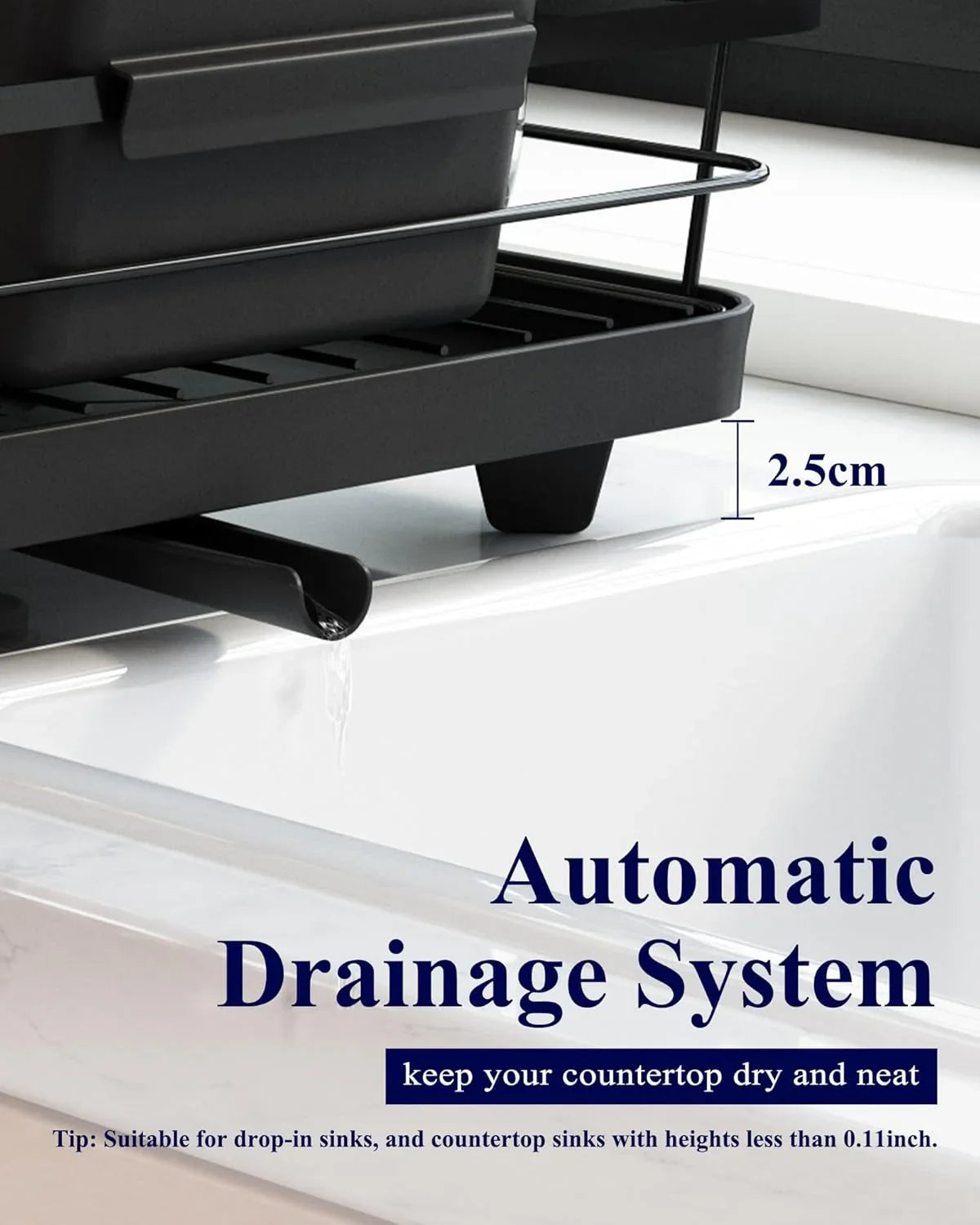 Dish Drying Rack for Kitchen Counter with Removable Drip Tray, Utensil Holder and Cutlery Organizer