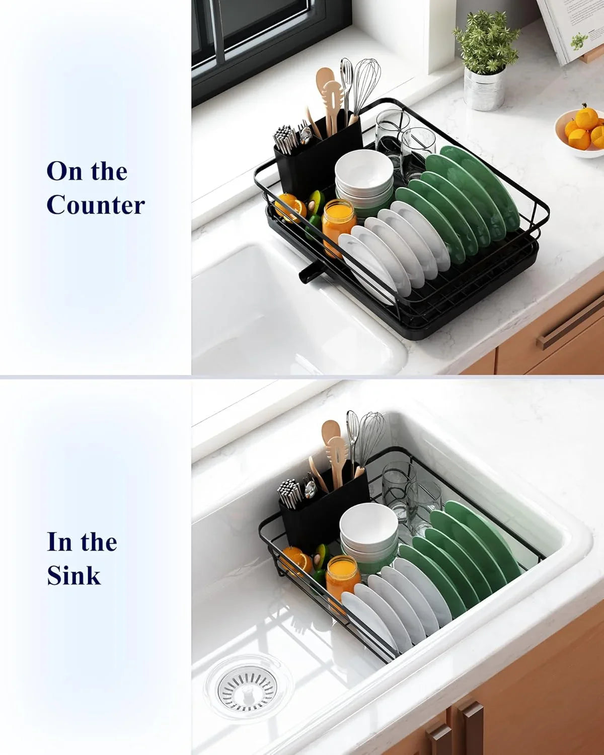 Dish Drying Rack for Kitchen Counter with Removable Drip Tray, Utensil Holder and Cutlery Organizer
